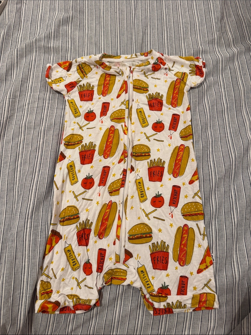 Little Sleepies Shorty- 🍔🍟🍅 One-Piece with Red & Yellow Food Print 2T